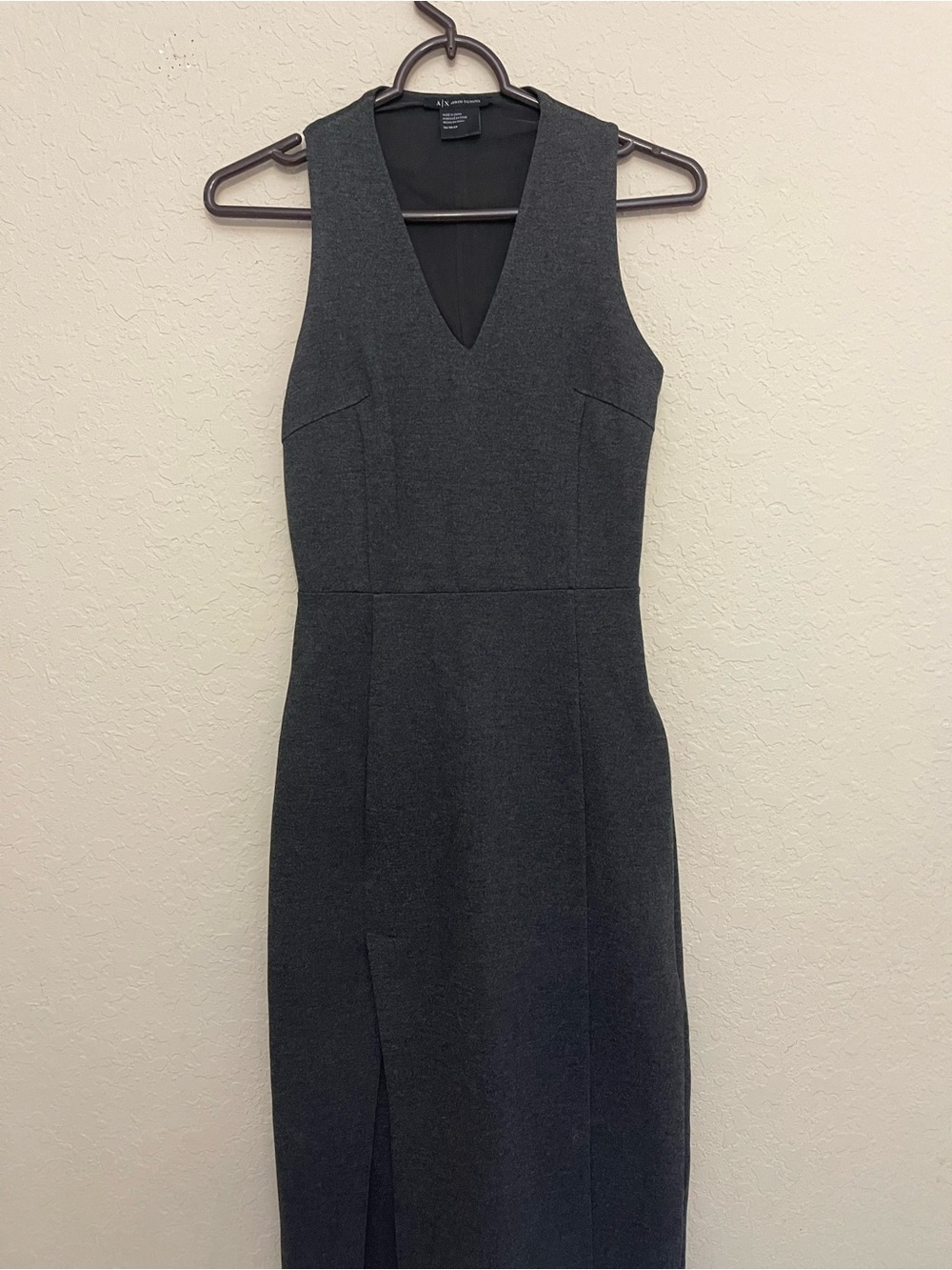 AX Armani Exchange Black Gray Mixed Media Sleeveless V-Neck Sheath Dress XS.
